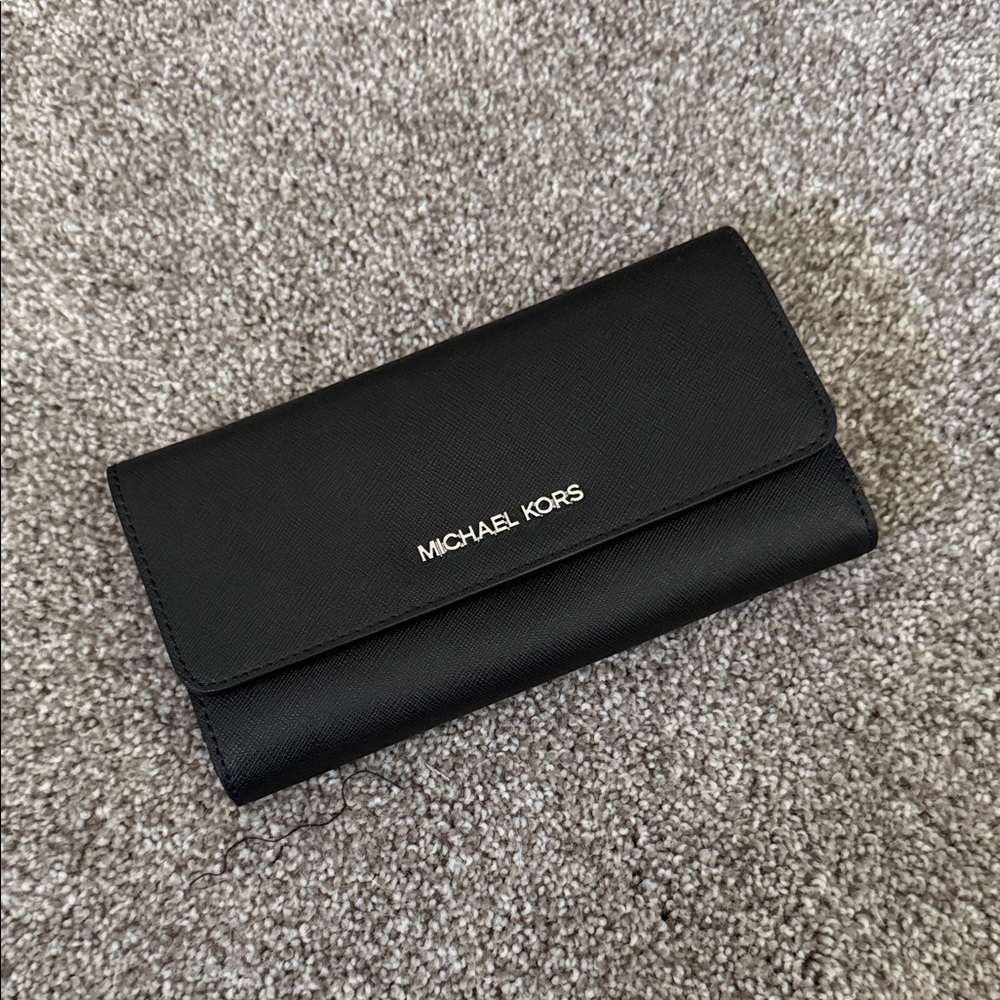 Michael Kors Black Leather Wallet with Silver Detailing